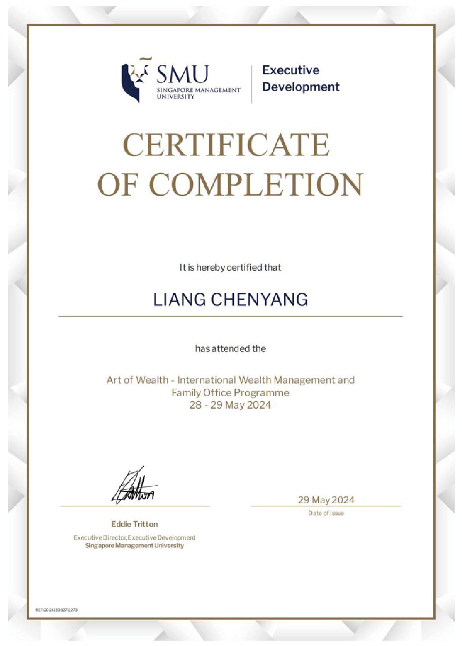 SMU paper certificate sample